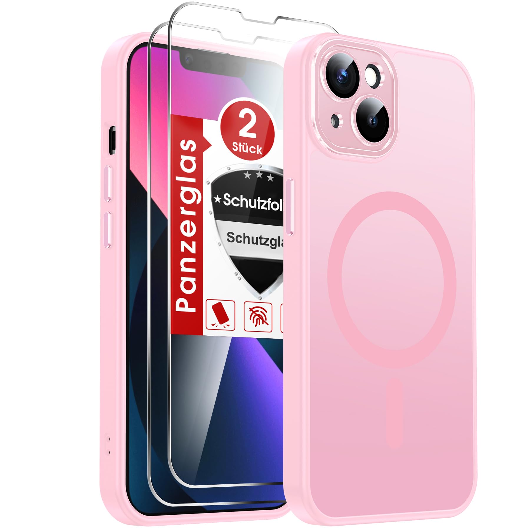 Coque iPhone 13 compatible MagSafe rose avec protège-écran mat LeYi x2