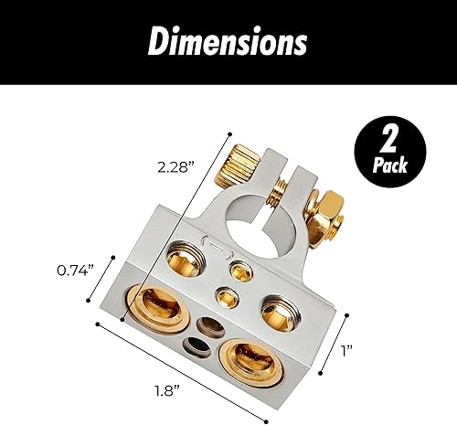 Miniatura 9 de InstallGear Terminales de batería de calibre 048 o 10 con cuñas, conectores positivos y negativos, para conectores de terminales de batería de