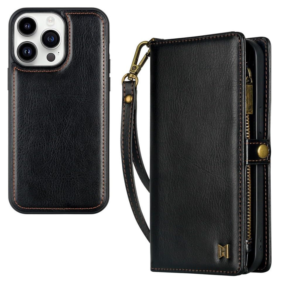 Étui iPhone 16 Pro Max noir anti rayure avec portefeuille