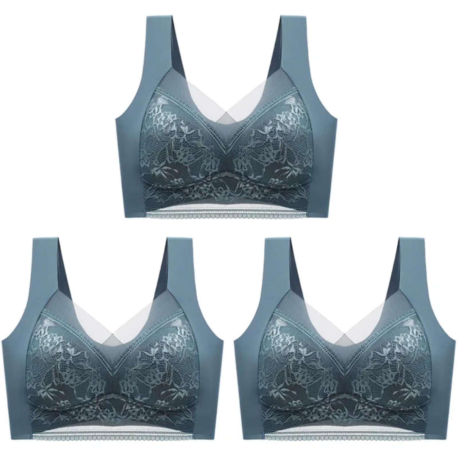 Reggiseno da Donna Reggiseno da Donna in Pizzo, 3 Pezzi, Taglie Forti, Anti-cedimento, Sottile, con Imbottitura, in Seta ghiacciata Senza Cuciture per Tutti i Giorni(2L (50-60kg),Gold)