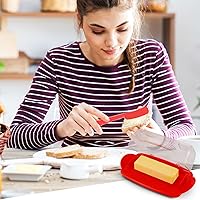 Vista 5 de Mantequillera con tapa y cuchillo, versátil y elegante plato de mantequilla para encimera y refrigerador, soportes cubiertos para barra