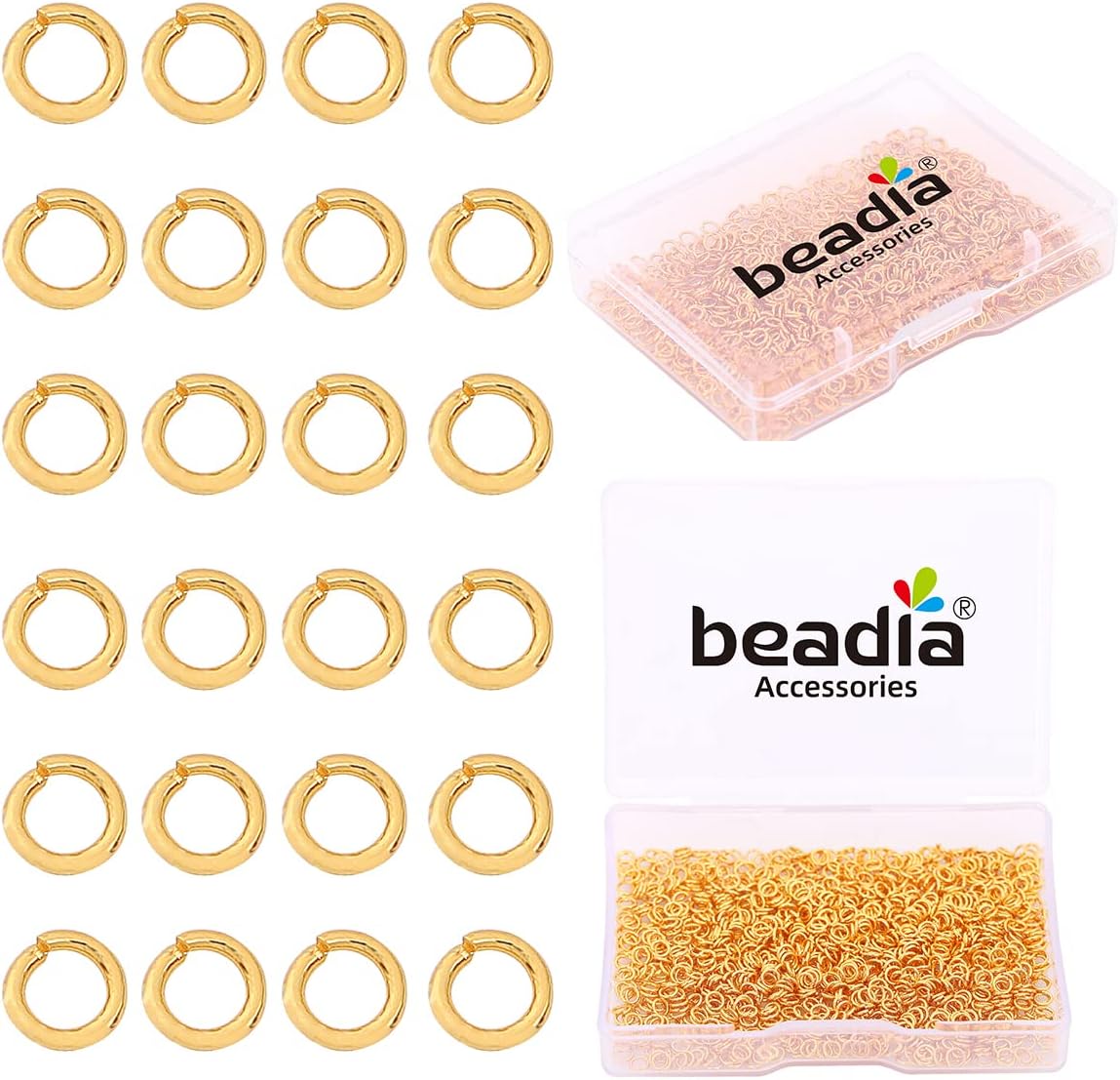 BEADIA 18K Gold Plated Jump Rings Non Tarnish 3mm 1200pcs for Jewelry Making Findings