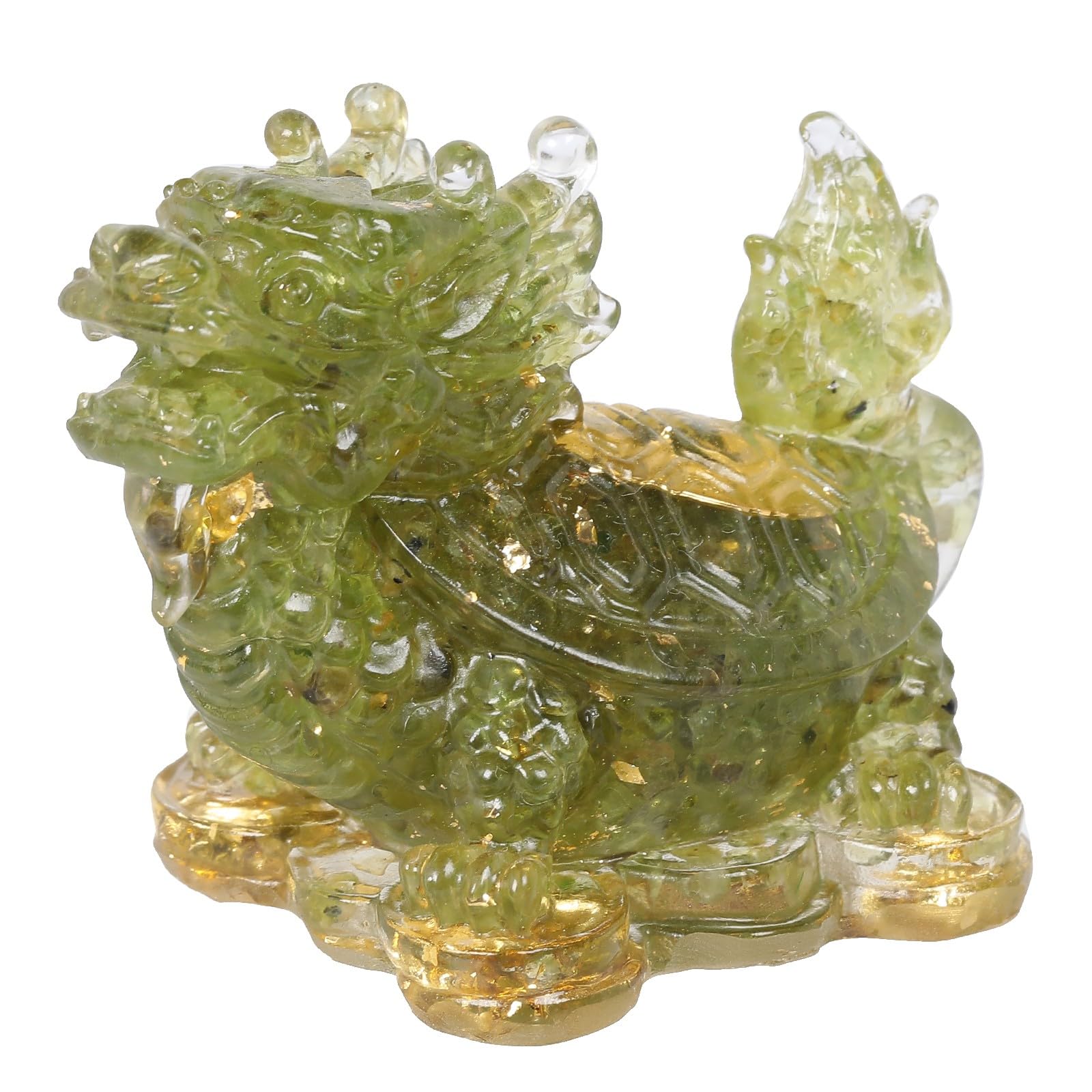 KYEYGWO Pack of 2 Dragon Turtle Crystal Statue Resin Animal Figures Collectible Figurine Feng Shui Ornament for Prosperity Wealth Good Luck Peridot - Image 2