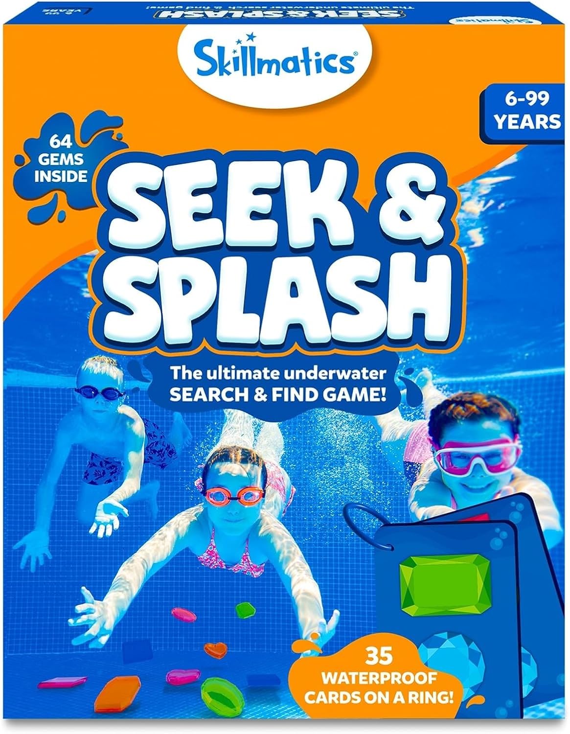 Toy Set with 64 Coloured Gemstones and Mesh Bag for Children Swimming Diving Water Games