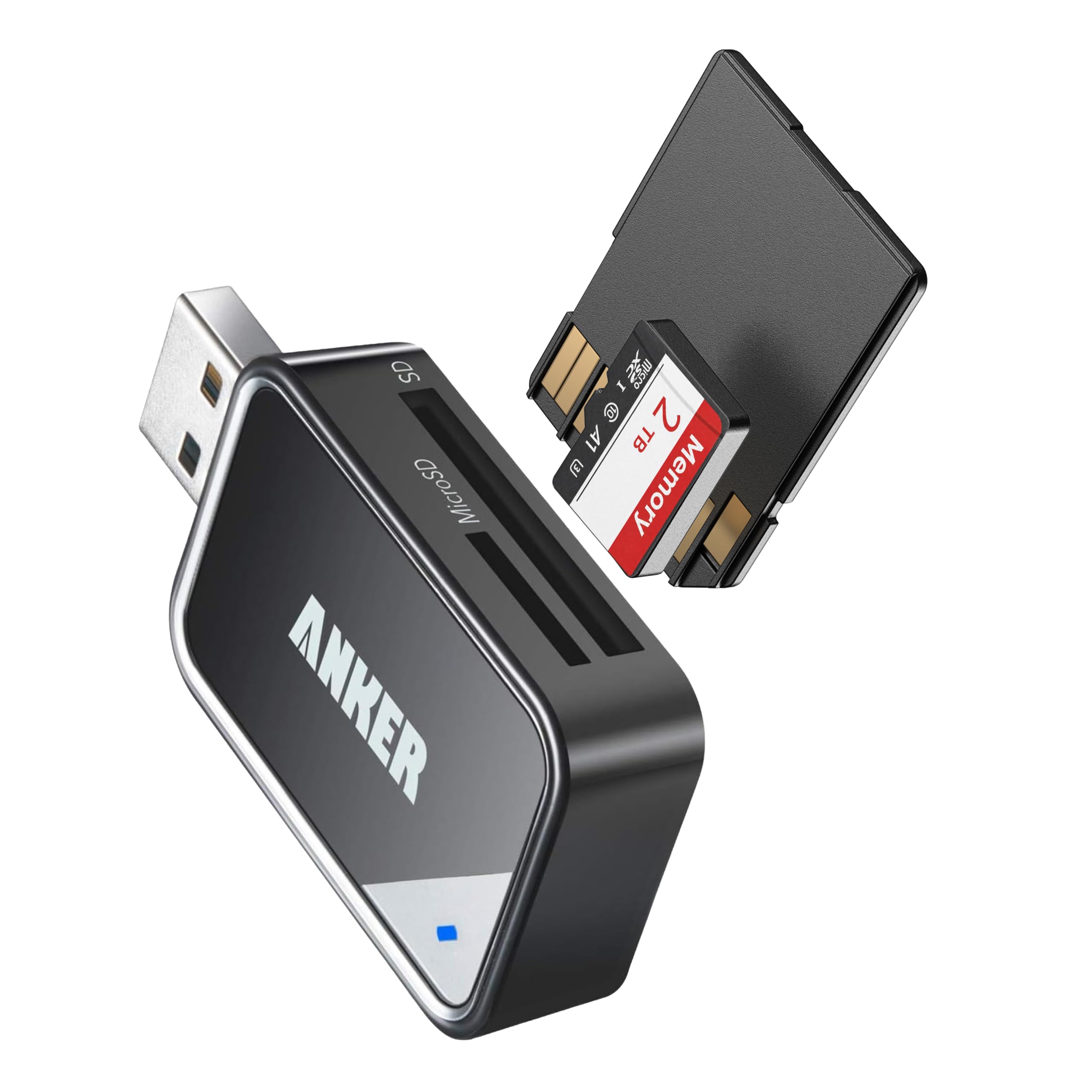 Anker Leitor de Cartão SD USB 3.0, Leitor de Cartões 2 em 1 USB-A para SD/Micro SD, Alta Velocidade 5Gbps, Compatível com SDXC, SDHC, MMC, UHS-I, para PC, Notebook e Laptop(USB-A)