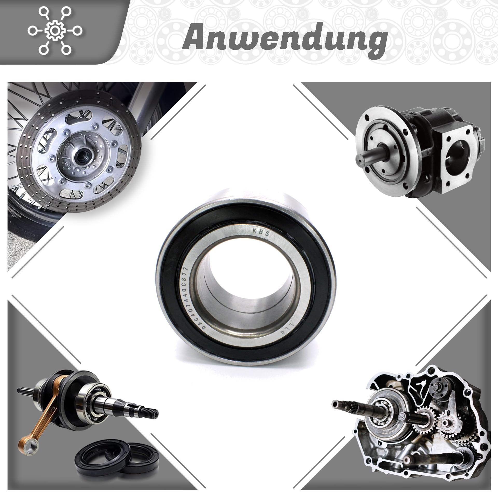 Rodamientos de bolas de contacto angular DAC 407440 2RS 40 x 74 x 40 mm, DIN 628, doble fila, bajo fricción, rodamientos sellados para cargas radiales y axiales, ideal para