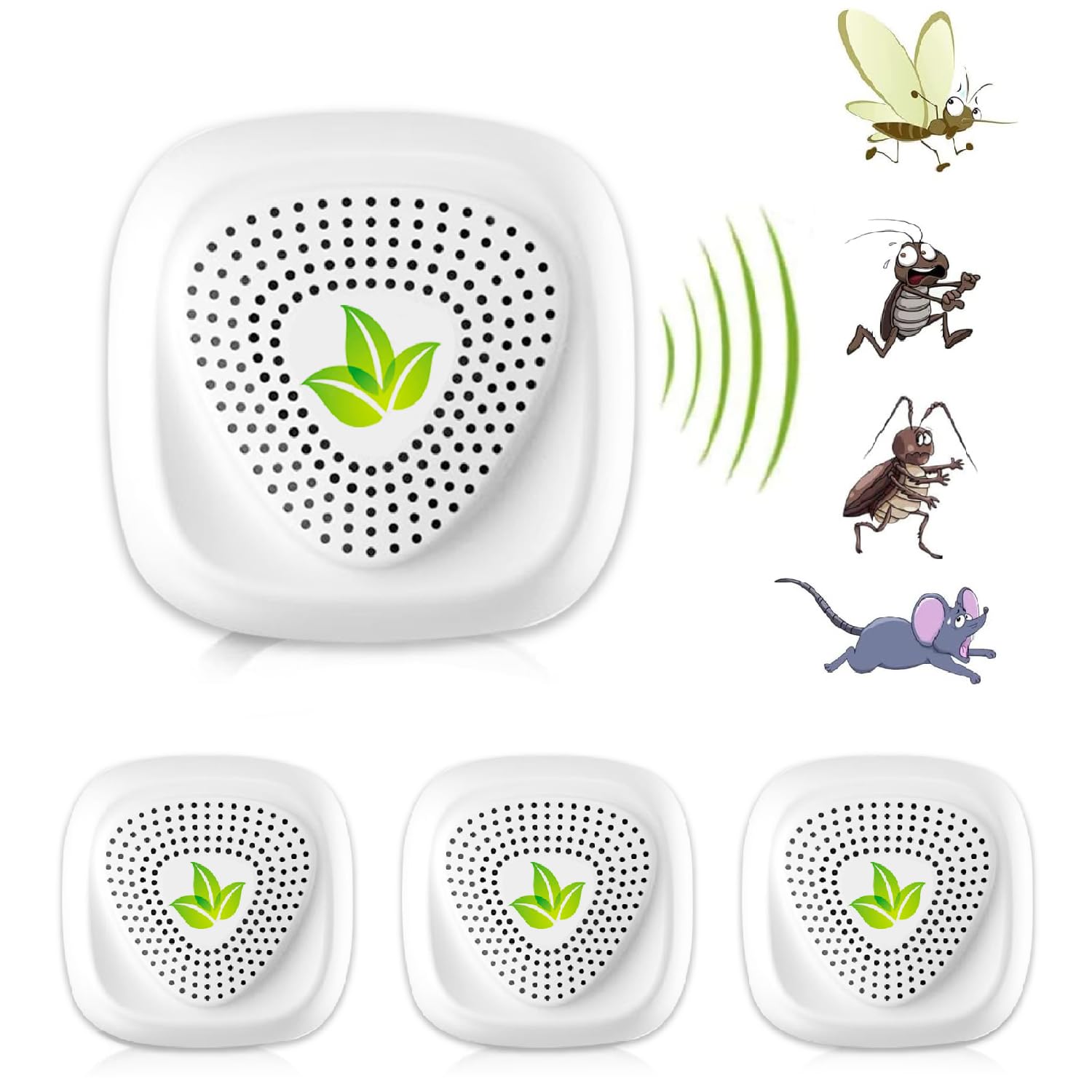 Répulsif à Ultrasons 4 Pièces - Anti-souris, Insectes, Moustiques - Branchement Prise - Couverture 120 M² - Silencieux