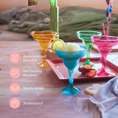 Vista 11 de Prestee 50 vasos de margarita de plástico transparente, 12 onzas, vasos de margarita resistentes desechables para decoraciones de fiesta del Cinco