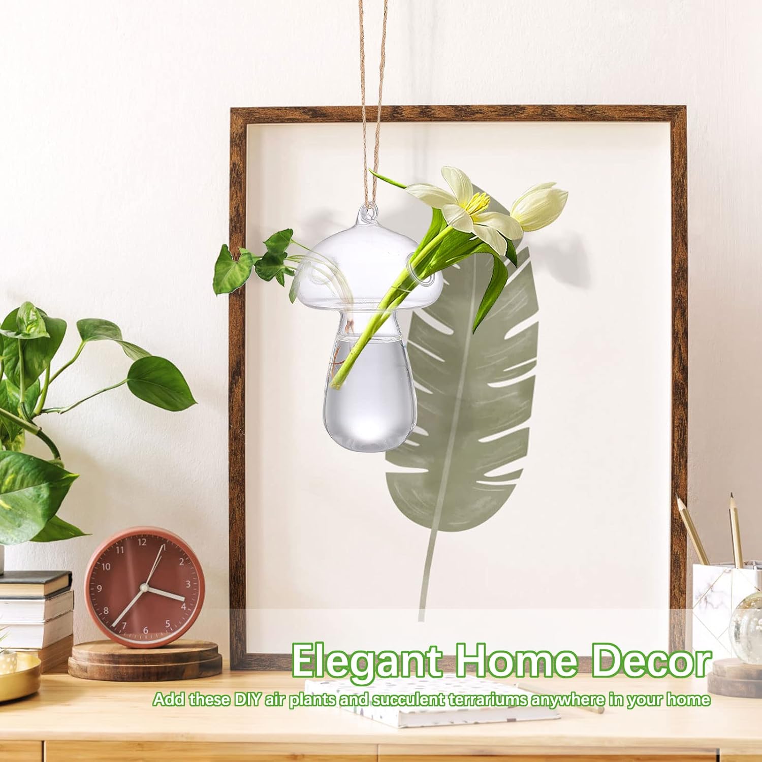 Fofetbfo 6 PCS Glass Hanging Planter Hanging Mushroom Shaped Hydroponic Vase Glass Vase Clear Hydroponic Plant Container for Propagation Hydroponic Plant Home Garden Decor