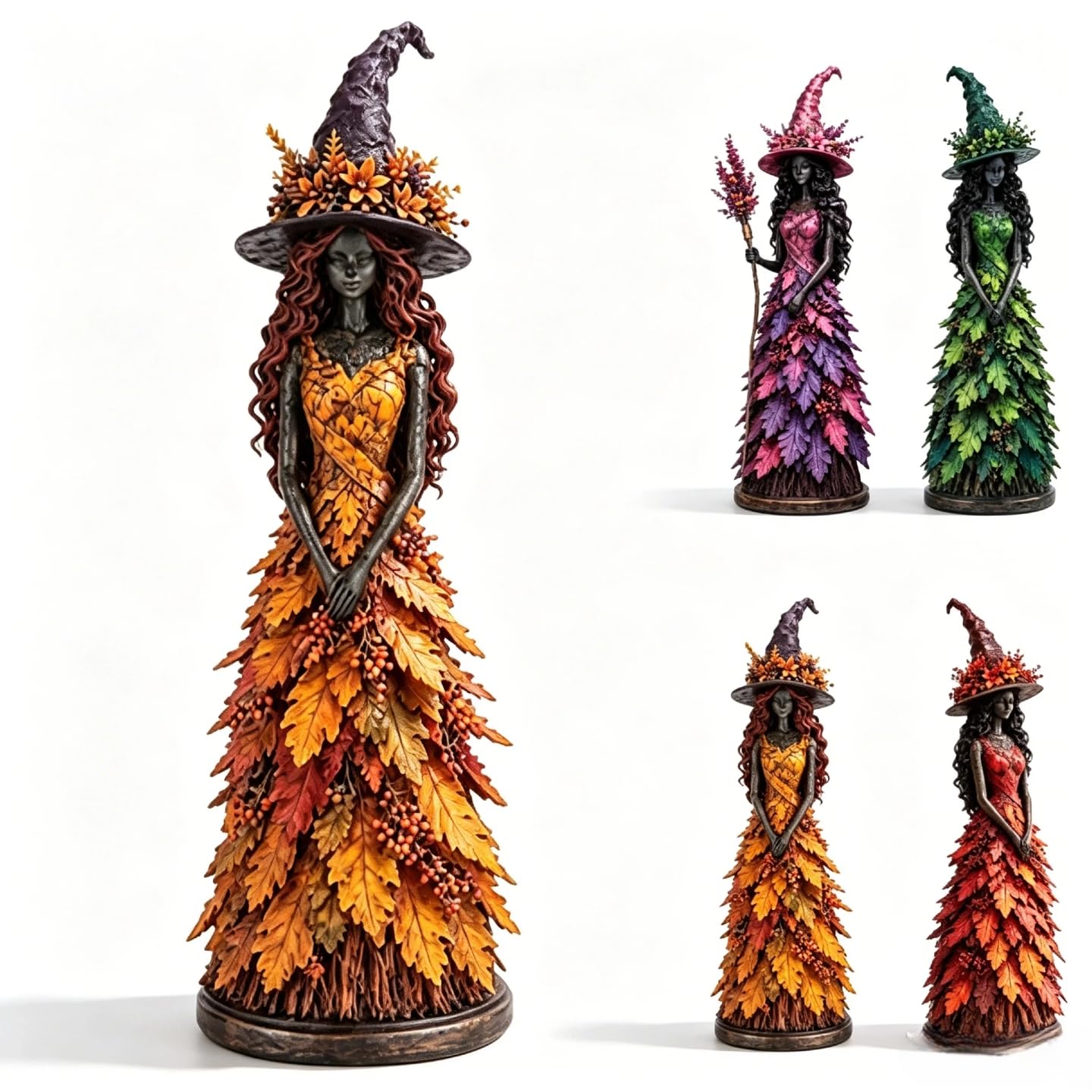Enchanted Autumn Witch Figurine, Halloween Witch Statue Fall Tabletop Decor