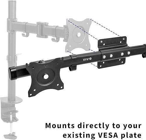 Miniatura 4 de VIVO adaptador de soporte VESA doble, montaje horizontal para 2 monitores de hasta 27 pulgadas, VW02A