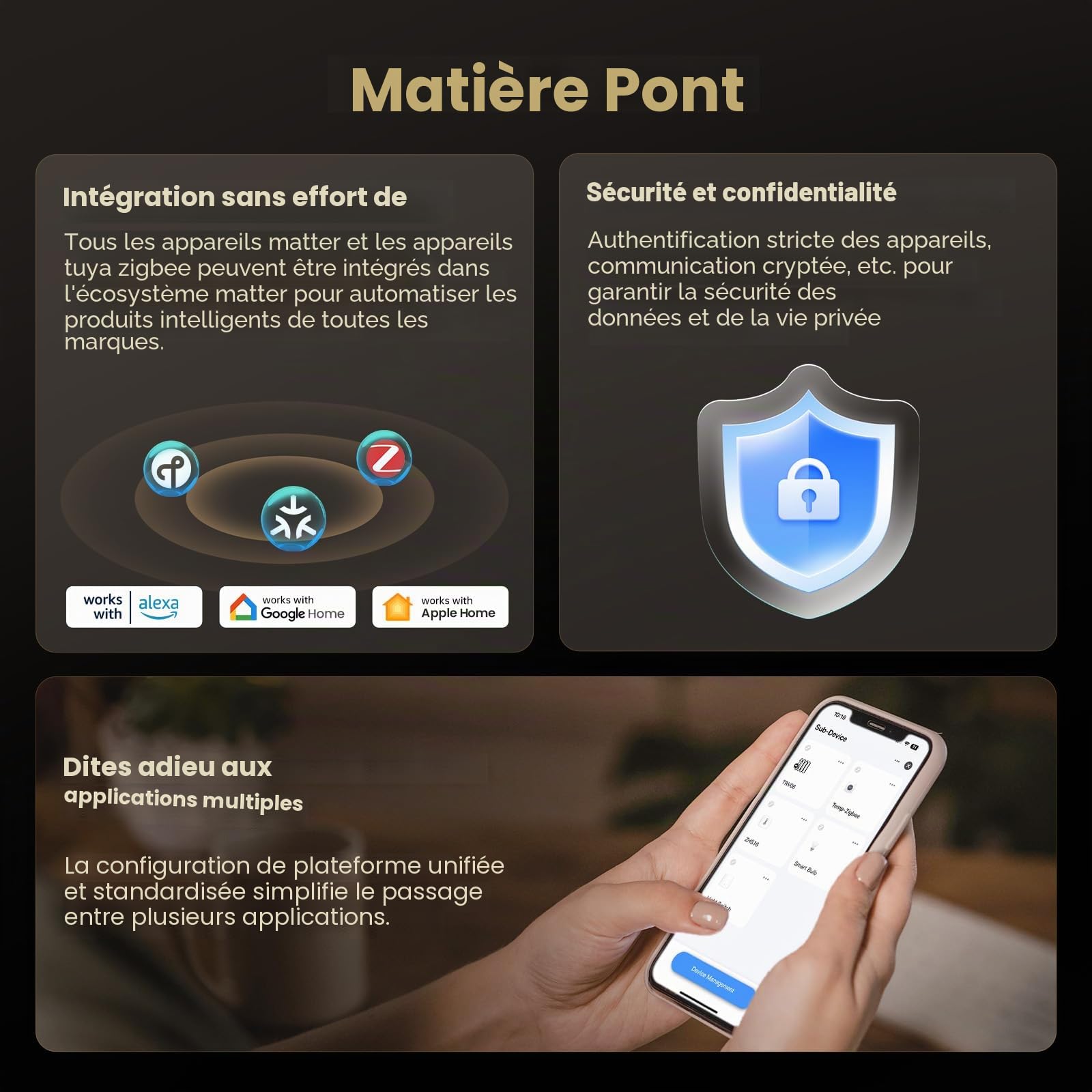 MIUCDA Zigbee Gateway et Matter Thread Gateway - Hub mat pour domotique - Prend en charge Alexa, Google Assistant, Apple HomeKit, SmartThings