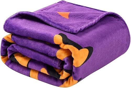 Miniatura 7 de Vessia Manta de Halloween para adultos y niños, manta de calabaza púrpura para sofá, cama, 300GSM linda manta divertida de dibujos animados, regalo