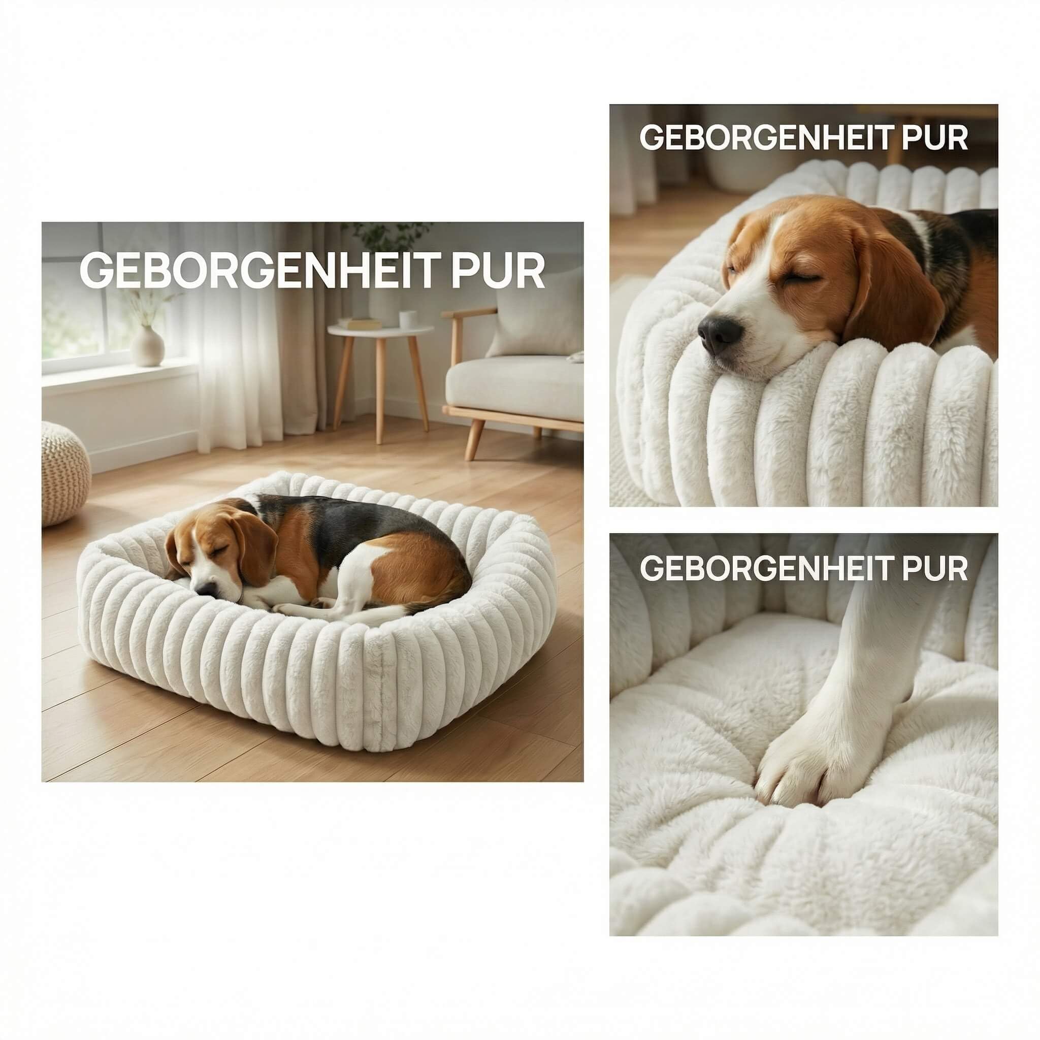 Cama para Perros M 63x53x18cm, Piel Conejo, Antideslizante, Blanca | Para perros pequeños y medianos, textura ondulada, desmontable y lavable, blanca, suave y cómoda