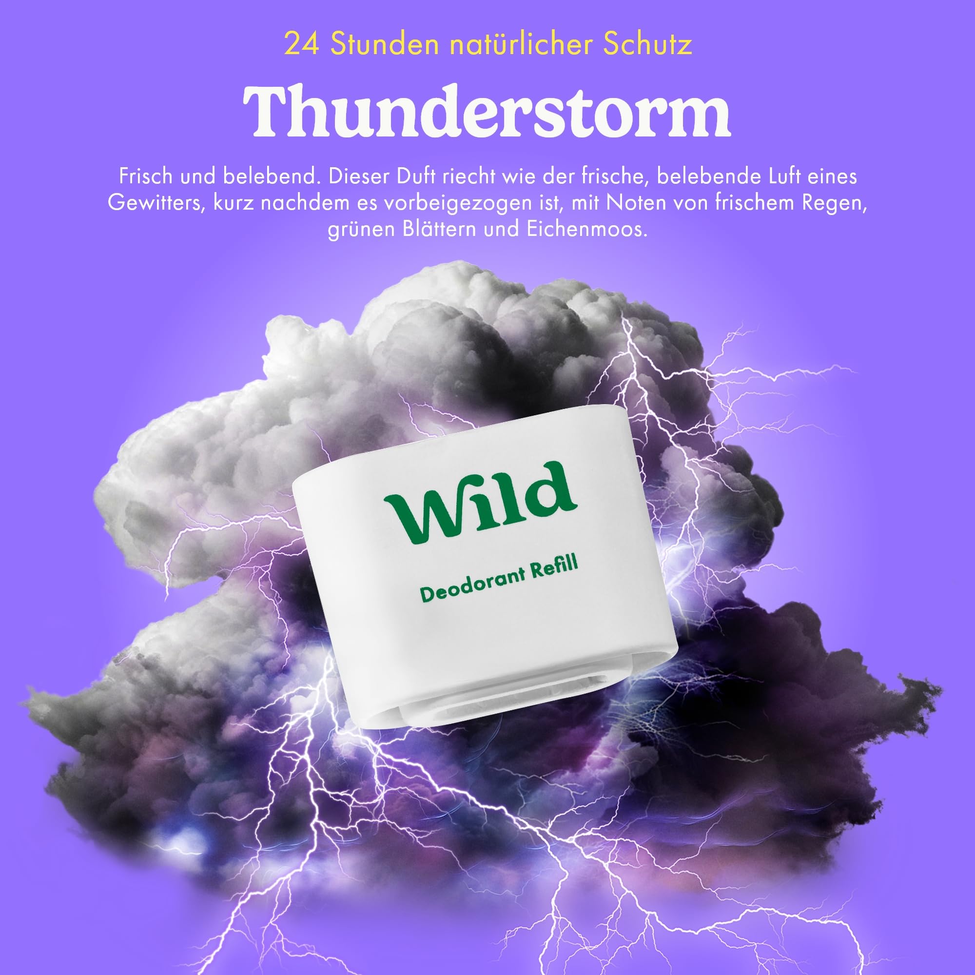 Wild - Natürliches nachfüllbares Deo - Aluminiumsalzfrei - Nachfüll-Sortenpaket enthält Fresh Cotton & Sea Salt, Ocean Mist und Thunderstorm Düfte - Lang anhaltender Schutz