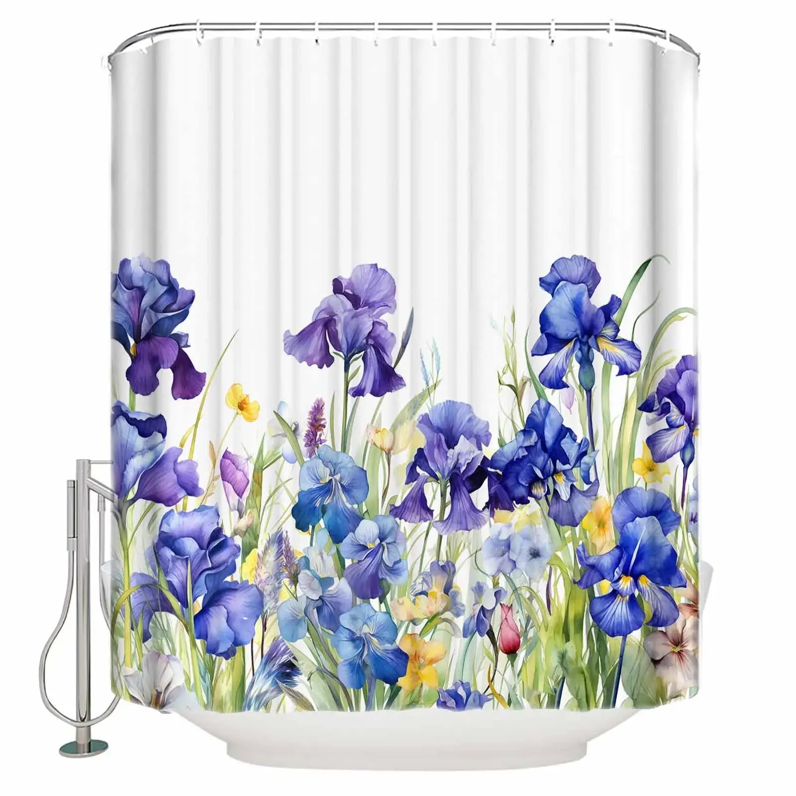Zhadongli Art Iris Flower Watercolor Shower Curtains Waterproof Fabric Bath Curtains Home Decor Modern Luxury Bathroom Shower Curtain 180x152cm(
