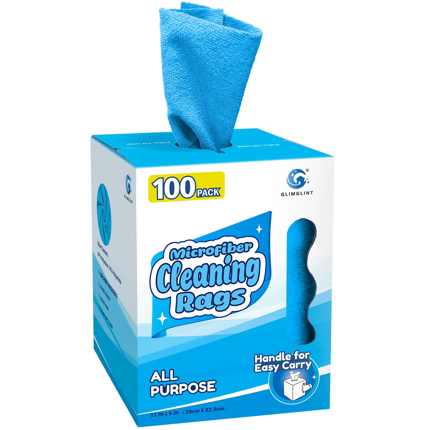 GLIMGLINT Paño de limpieza de microfibra, paquete de 100 trapos de limpieza, sin pelusas, toallas de papel reutilizables ultra absorbentes para el hogar, cocina, coche, garaje o tienda, trapos de