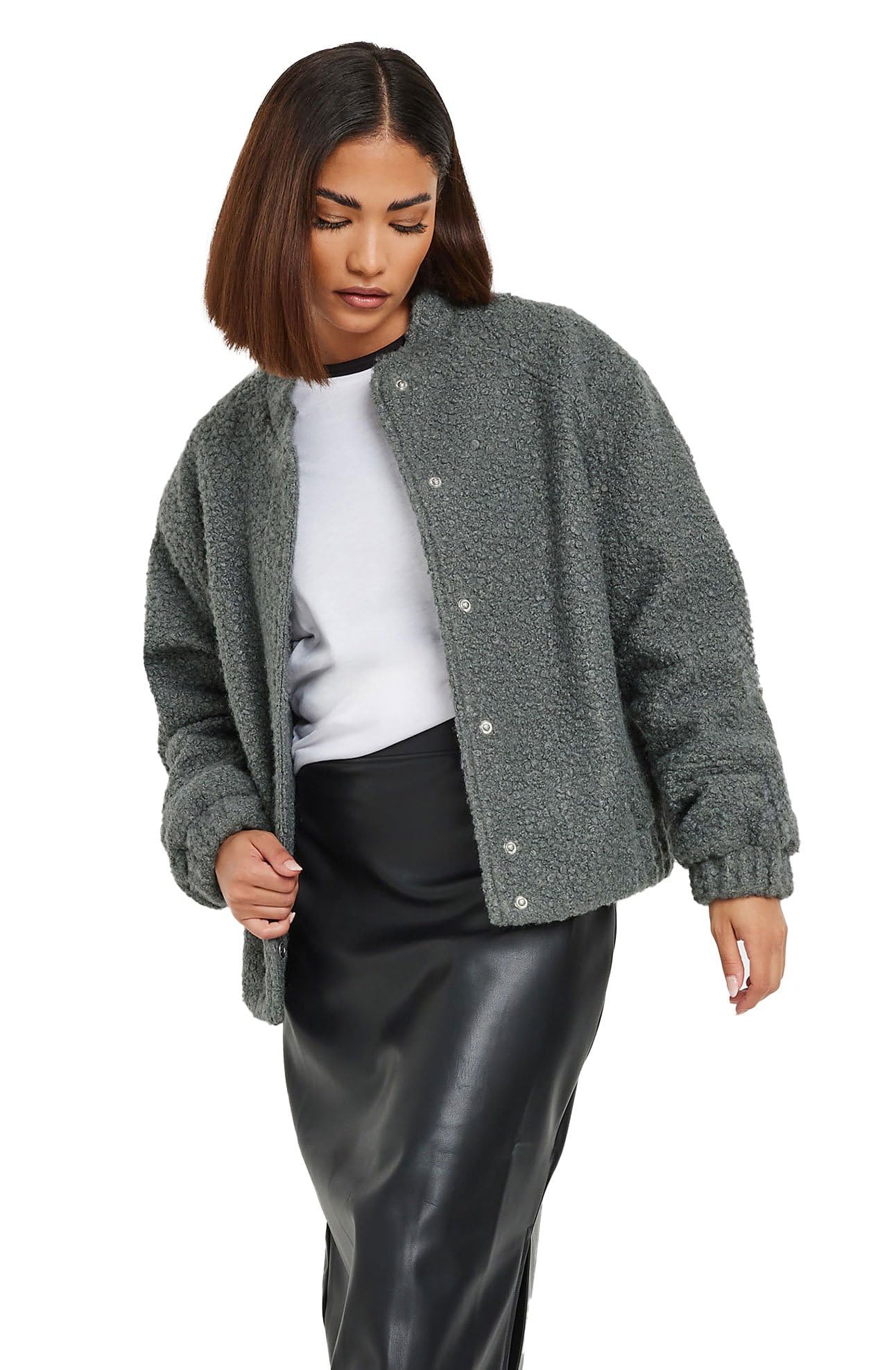 Pixiegirl Women's Grey Petite Boucle Bomber Jacket In | : Size 14
