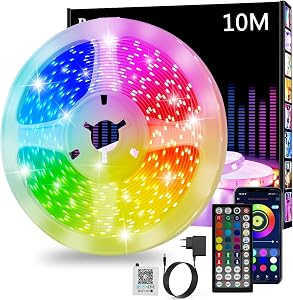 LED Strip 10 m, RGB LED Strip, Bluetooth Smart LED Strip Self-Adhesive, LED Strip with Remote Control and App, LED Lights …