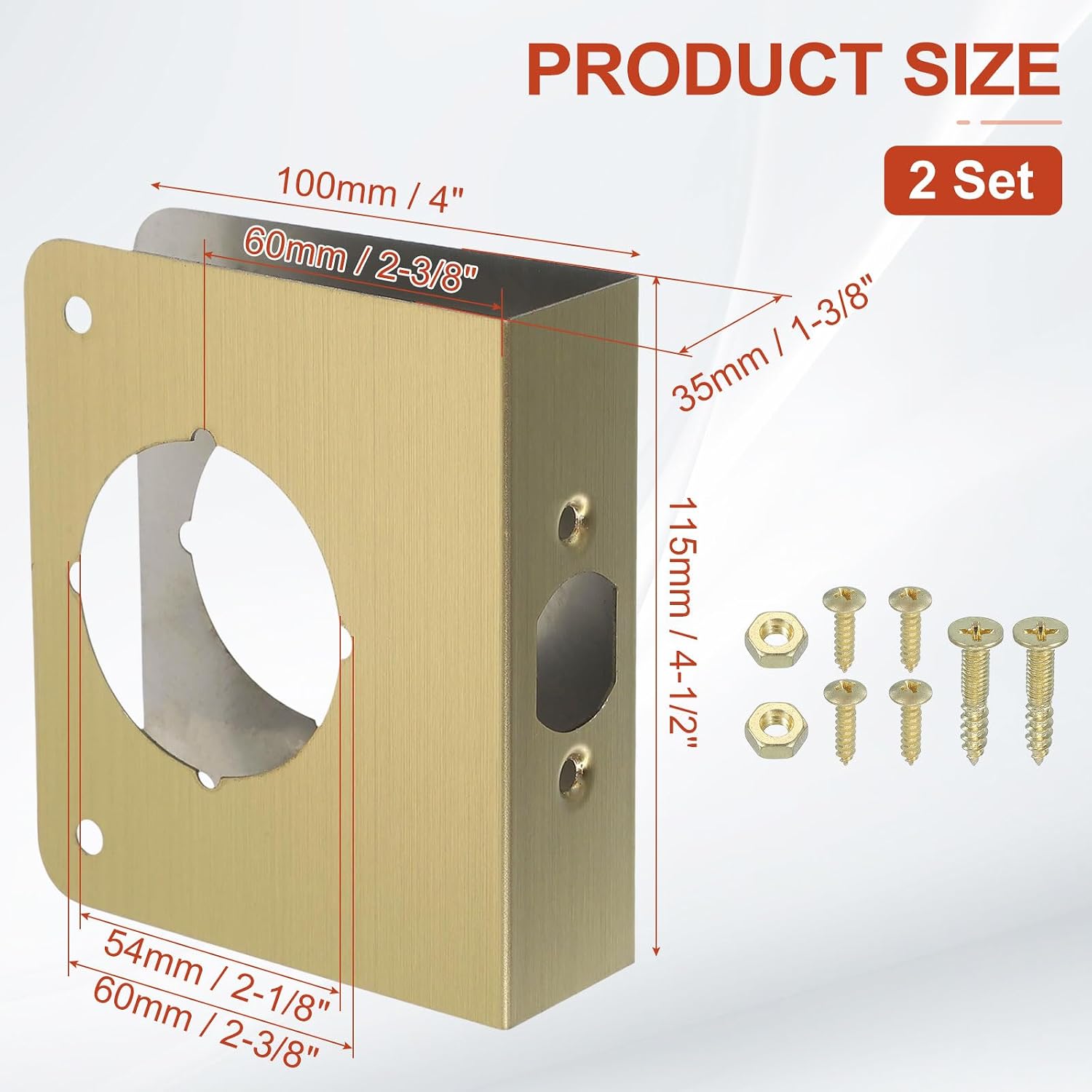 PATIKIL Door Reinforcement Plate, 2 Set Doors Reinforce Repair for 1-3/8" Thick Door 4-1/2" Size Door Knob Lock Latch Deadbolt Cover Plate Home Security, Gold