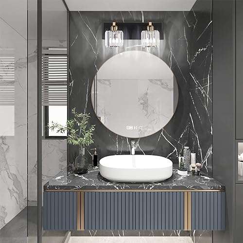 Miniatura 2 de Aipsun Accesorios de iluminación de tocador para baño, color negro mate, 2 luces de cristal, lámpara de pared sobre espejo (excluye bombilla)