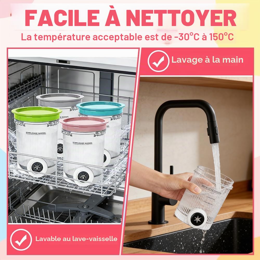 Pot pour Ninja Swirl Deluxe, HOVCEH 4 Pièces Récipient pour NC700 NC701EU, Accessoires pour500 ml Machine à Glace avec Couvercle Et Cuillère, Passe au Lave-vaisselle(B)