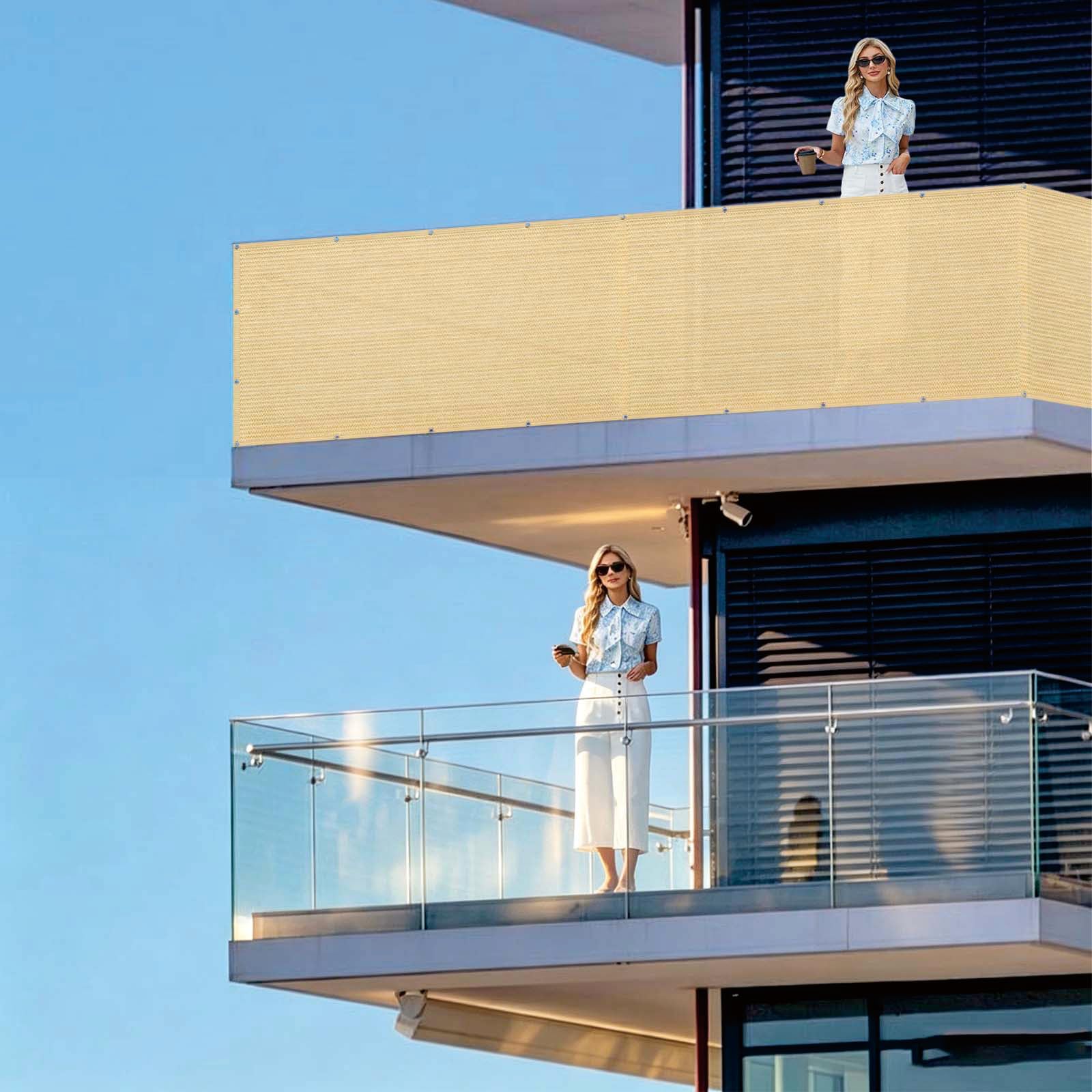 Brise vue pour balcon respirant en HDPE jaune sable avec œillets