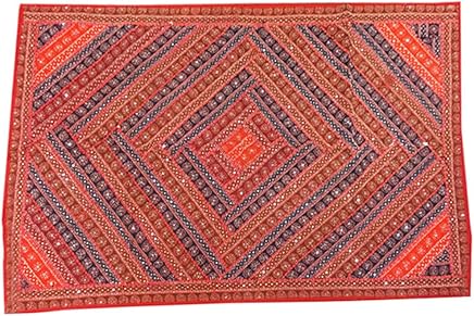 Mogul Interior Indian Table Decorative Red Patchwork Sari Tapestry Wall Hanging