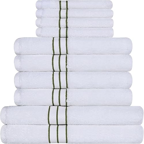 Superior Turkish Cotton Ultra-Plush 10-Piece Towel Set, Ideal for Master Bath, Guest Bathroom, Fast Drying, Shower, Spa, Face/Washcloths, Hand, Bath Towels, Absorbent, Home Basics, Forest Green