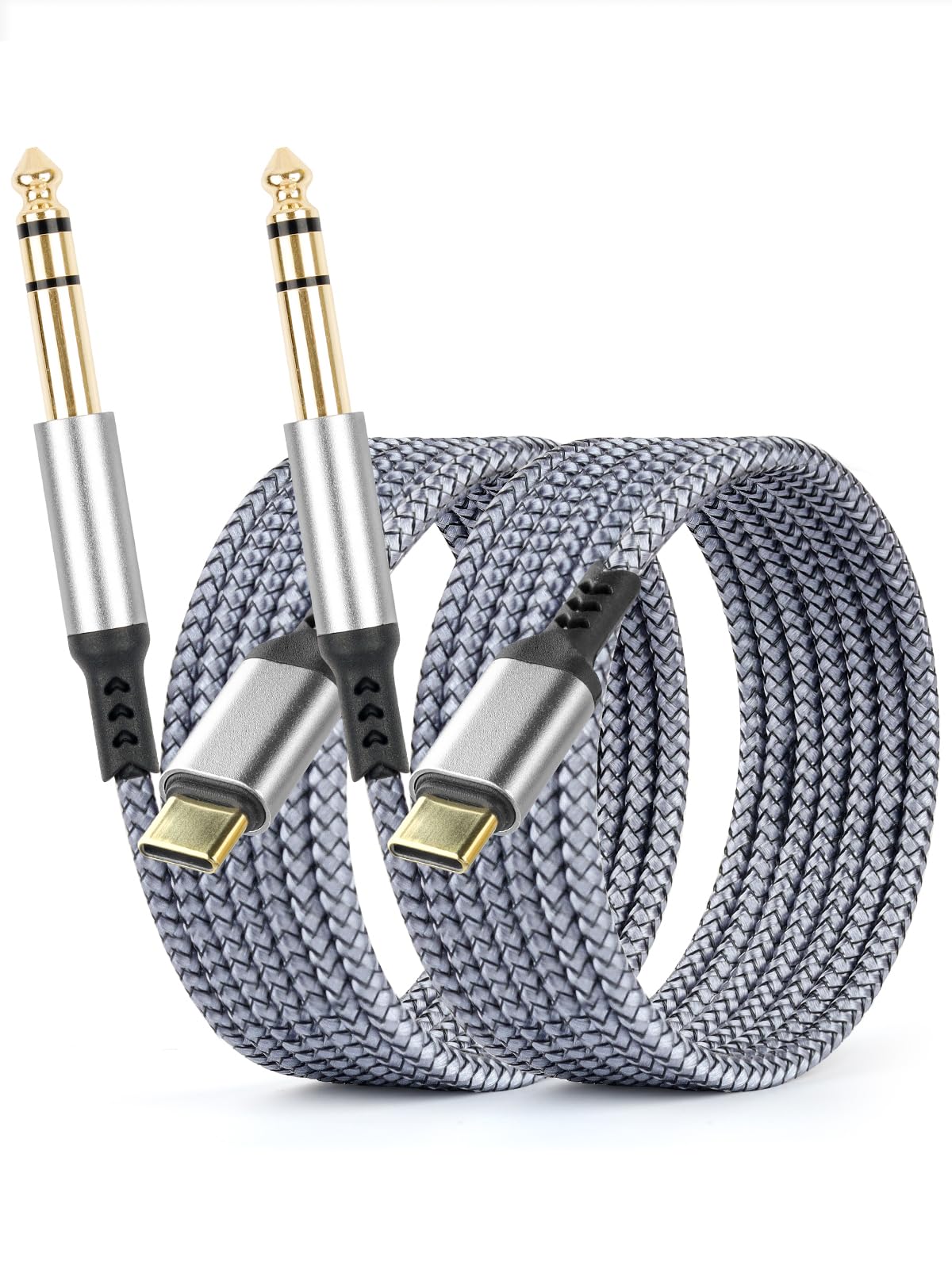 Paquete de 2 cables TRS USB C a 6,35 mm de 6,35 mm, 2 m, adaptador de audio tipo C a 1/4, cable estéreo auxiliar para teléfonos, amplificador, altavoz, auriculares, consola de mezcla compatible con