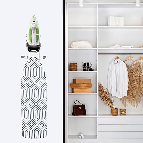 Miniatura 6 de Soporte de pared para tabla de planchar, soporte eléctrico para plancha y tabla de planchar, organizador de almacenamiento con ganchos extraíbles