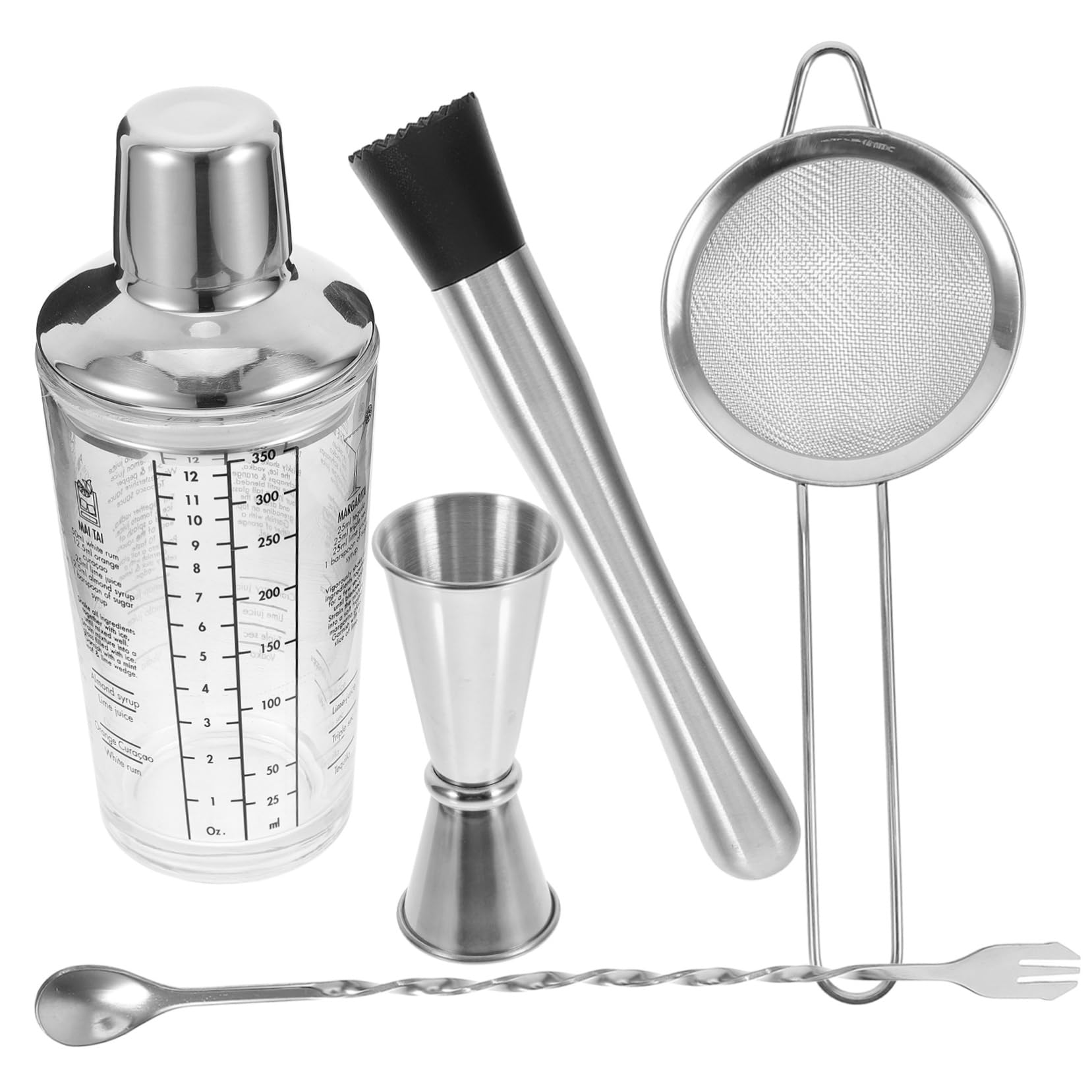 OUNONA Juego de Coctelera Agarre Cómodo de Vidrio y Acero Inoxidable 350ml Marcas de Medición para Hogar y Cafeterías