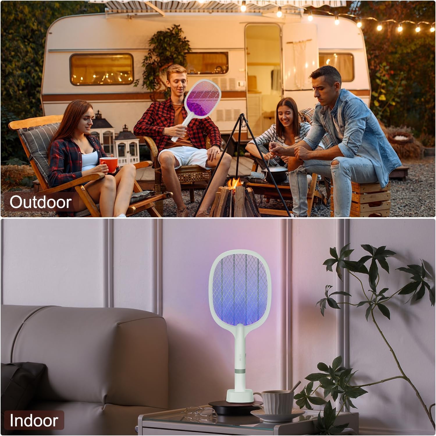 Racchetta Zanzare Elettrica 4000V con USB Ricaricabile e LED 2 in 1, Protezione Maglia a 3 Strati, Adatto per Casa, Giardino, Campeggio, Interni ed Esterni, 400mAh (2)