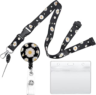 Retractable Lanyard Neck Strap with Retractable Badge Reel and ID Card Badge Holders, Name Badge Holders with Lanyards for Neck Business Office Exhibition School - Daisy
