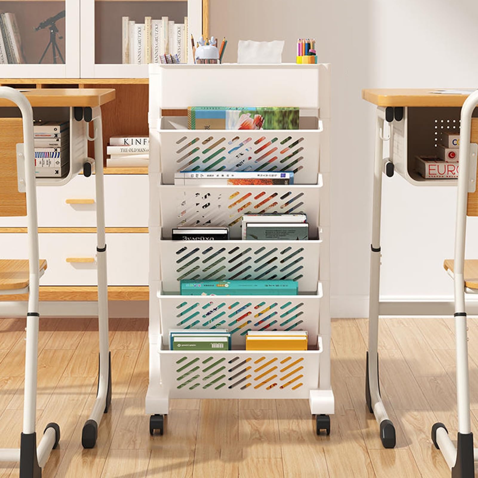 Scaffale Porta-Verdure Mobile a 5/6 Ripiani con Ruote, Girevole e Rimovibile, in plastica per spazi ristretti (39x19x64,5 cm)