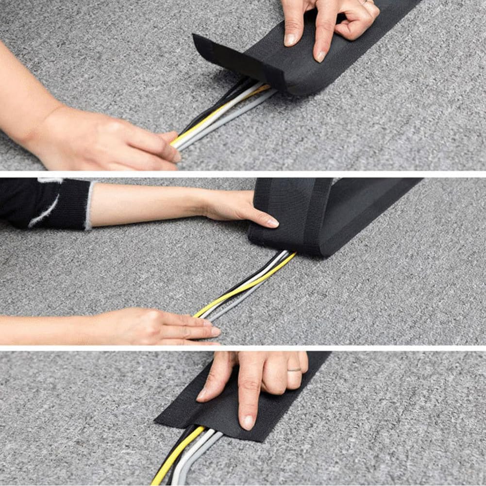 GORGECRAFT 3Ms x 10cm Carpet Cord Cover Floor Wire Protector Tape Nylon Polyester Cable Strip Management for Commercial Office Carpet Organized Protector Prevent a Trip Hazard White - Image 4