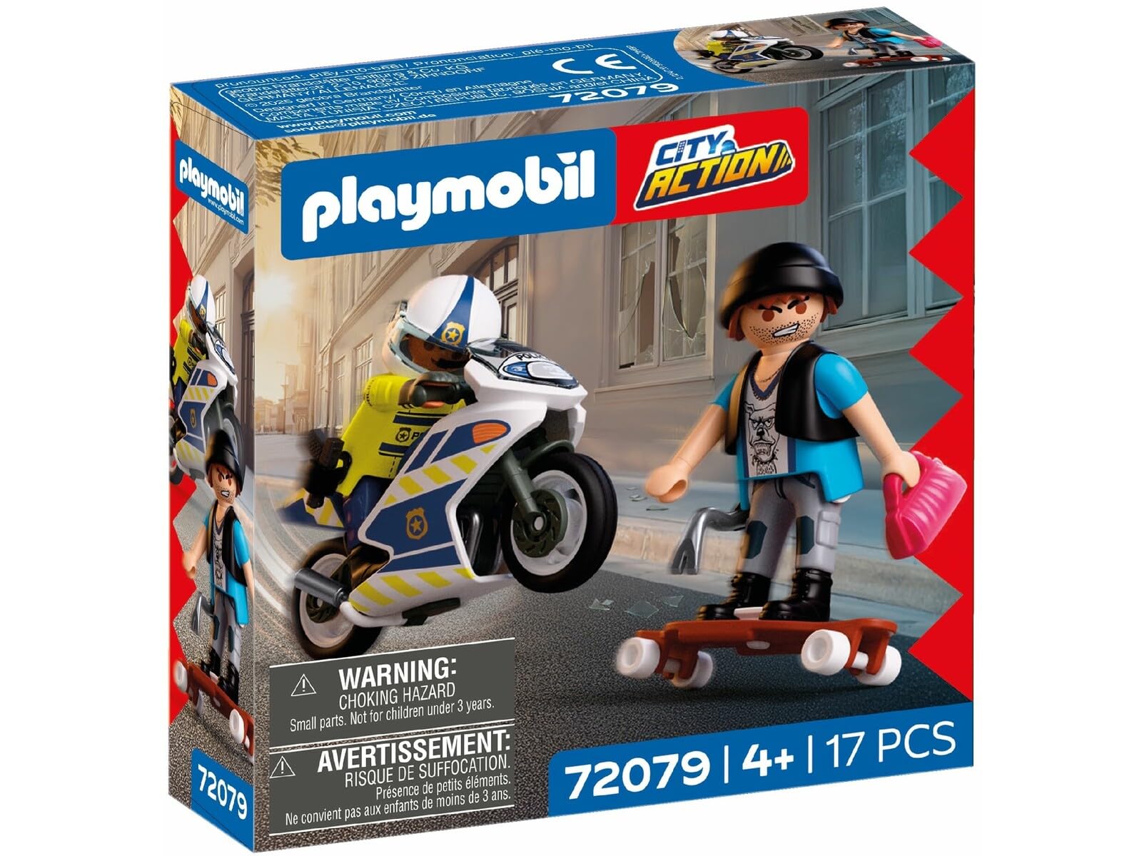 City Action 72079 Police Chase Motorcycle Police Chase Longboard Thief Stimulates Creativity Toy for Children from 4 Years