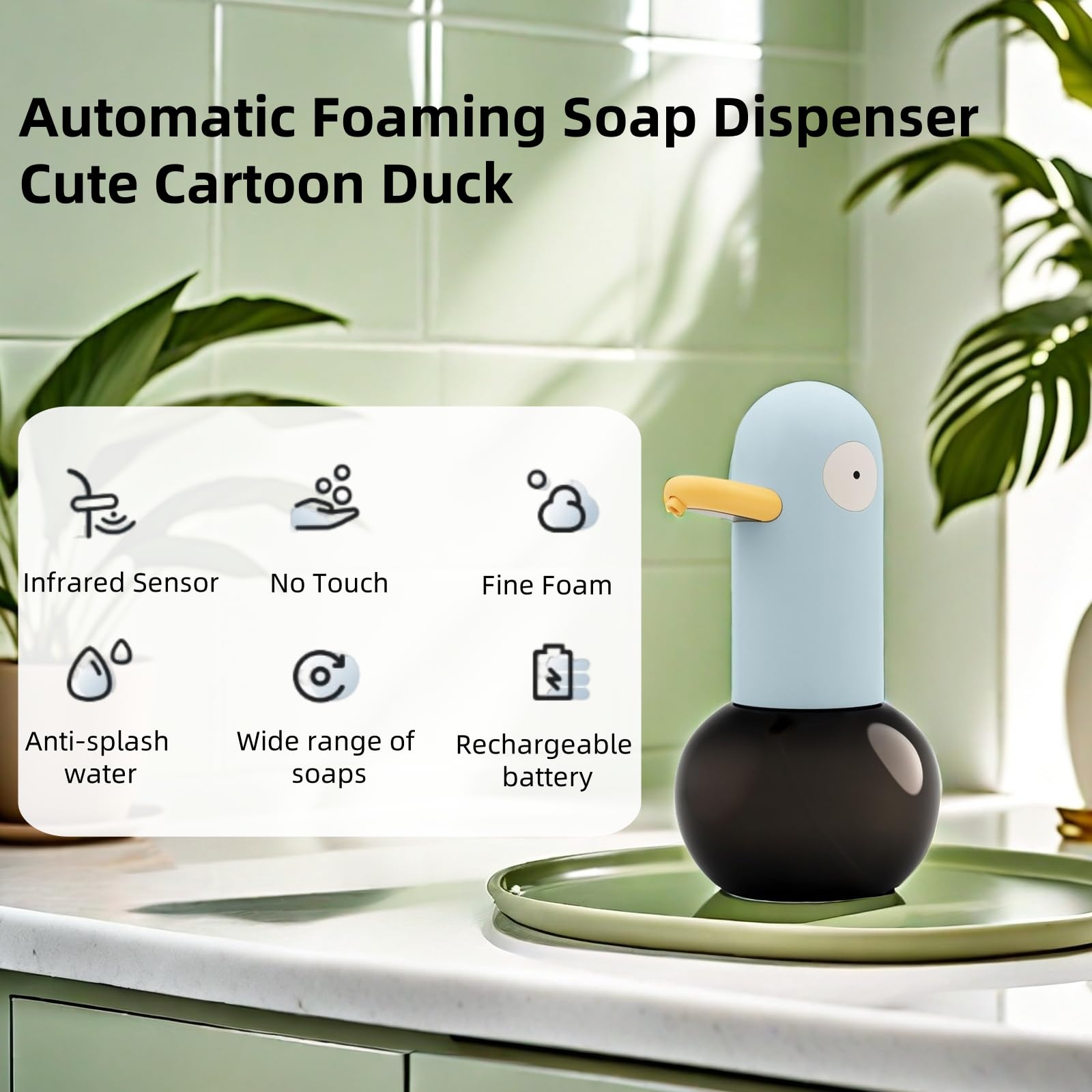 Automatyczny Dozownik Mydła w Pianie, Ładowalny Dozownik Mydła Cute Duck, Bezdotykowy Ręczny Dozownik Mydła z Czujnikiem, do łazienek, Kuchni, Uroczej Dekoracji Wnętrz (Typ 1)