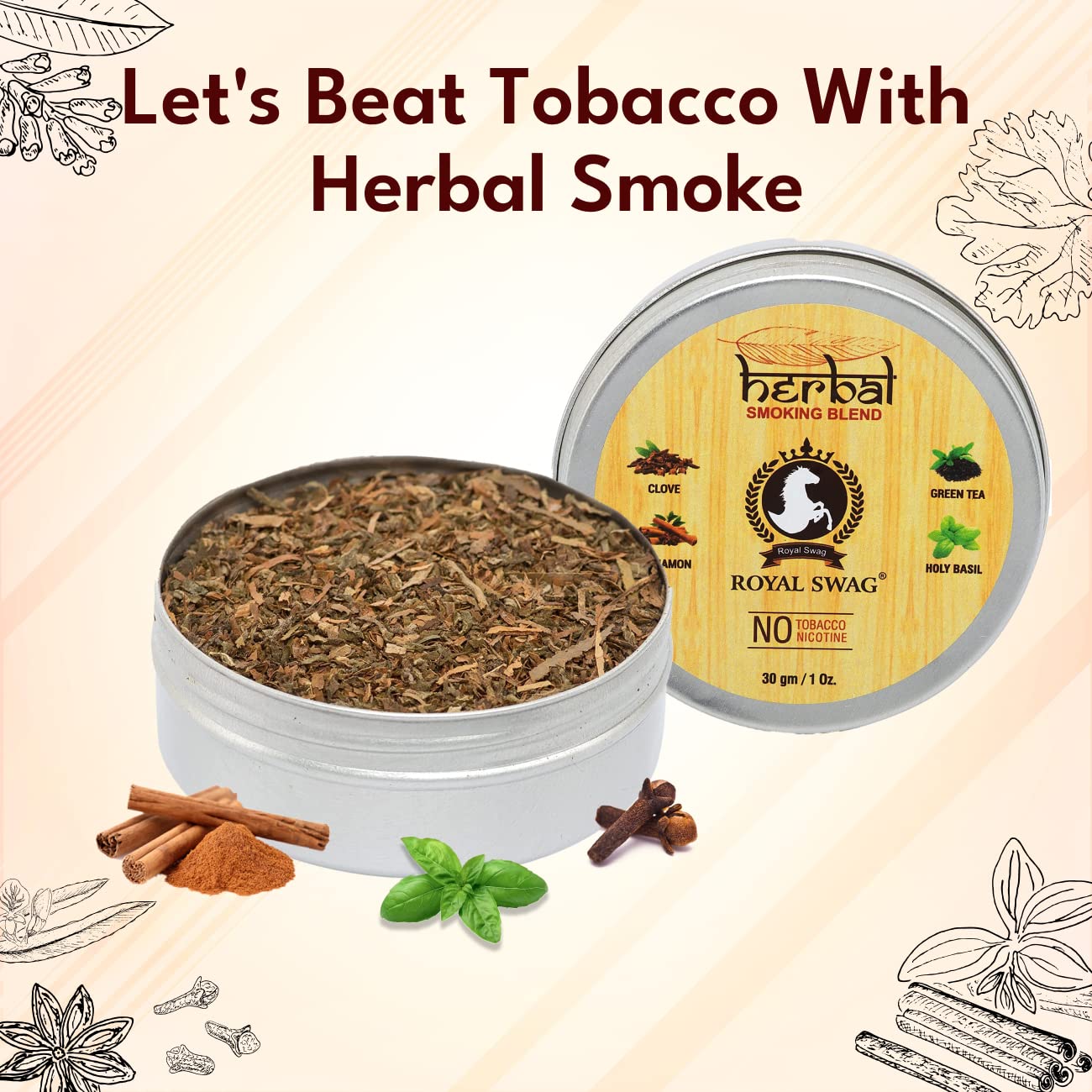 ROYAL SWAG Tobacco & Nicotine Free Smoking Mixture With 100% Natural Herbal Smoking Blend (makes 40 rolls) Tobacco Alternatives, Herbal Smoking Mix 1 Pack 30gm 2
