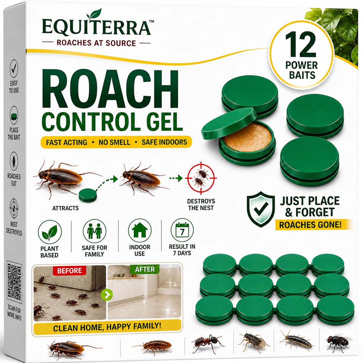 Cockroach Repellent Bait for Home, Eco-Friendly Roach Trap for Kitchen & Bathroom, Odorless Indoor & Outdoor Pest Control (Pack of 12)-image-9