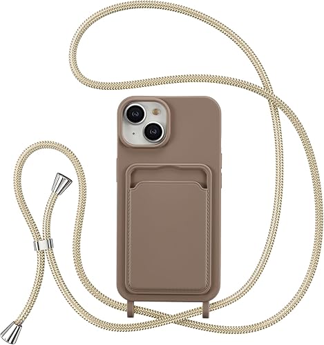 ZTOFERA Funda cruzada para iPhone 13iPhone 14 con tarjetero, funda de silicona líquida a prueba de golpes con correa de cordón ajustable para iPhone