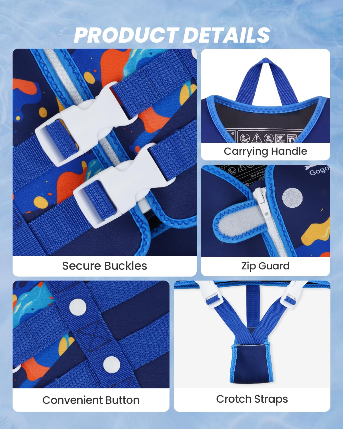Gogokids Gilet de Natation pour Enfant 1 à 9 Ans - Veste de Flottaison Bébé, Flotteur Amovible Combinaison, Entraînement de Natation.