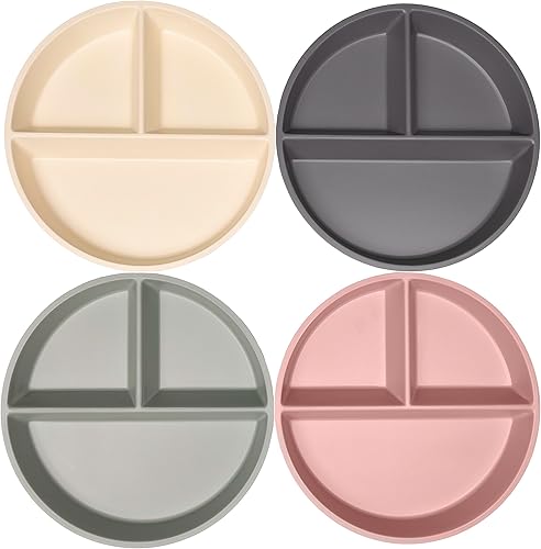 WeeSprout Platos divididos de bambú y melamina para niños, juego de 4 vajilla para niños pequeños, grado alimenticio, seguro para niños con diseño