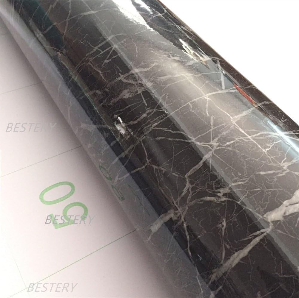 Black Marble Adhesive Vinyl Paper Wrap Film Kitchen Countertop Peel Stick Wallpaper Decal Black 24inch X 79inch