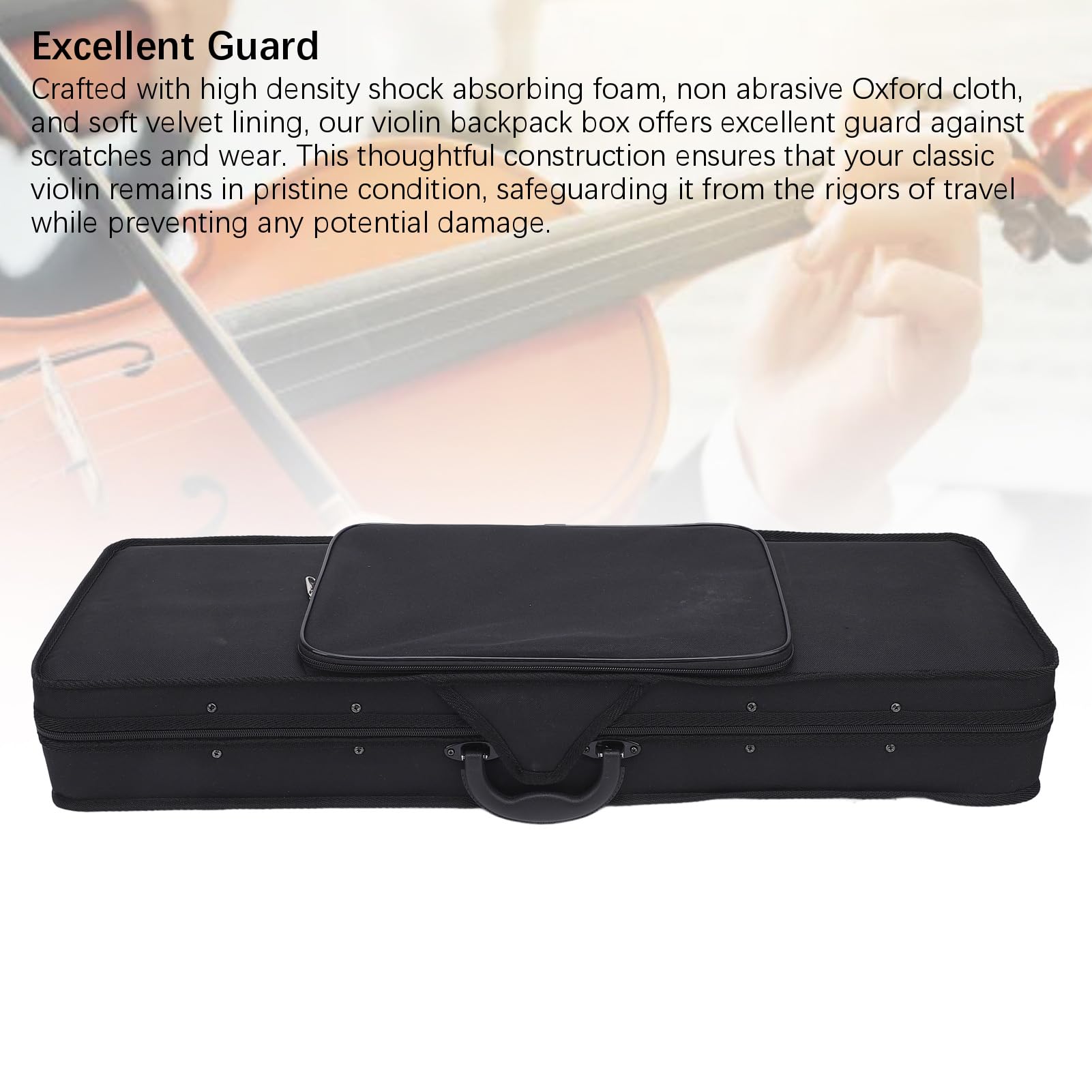 Custodia per Violino 3/4, Custodia da Viaggio Rigida in Tessuto Oxford Dal Design Leggero con Supporti per Archetto e Tasca per Spartiti per Violino di Dimensioni 3/4