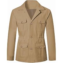 Betusline Mens Safari Linen Long Sleeve Military Cargo Jacket | breathable lightweight material military coat casual wear long sleeve cargo with pockets excellent gift