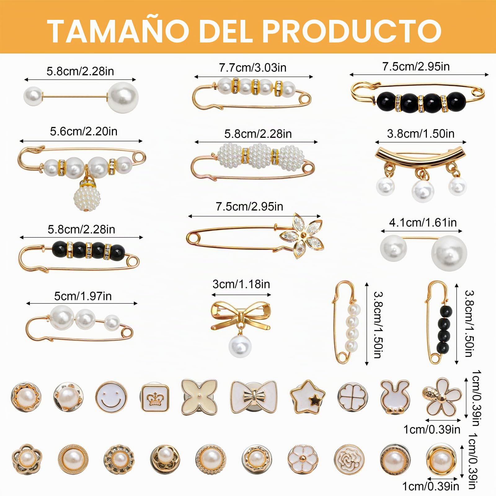 Broche de Perlas para Ropa Mujer, Broche Perla Dorado Elegantes, 46 Piezas