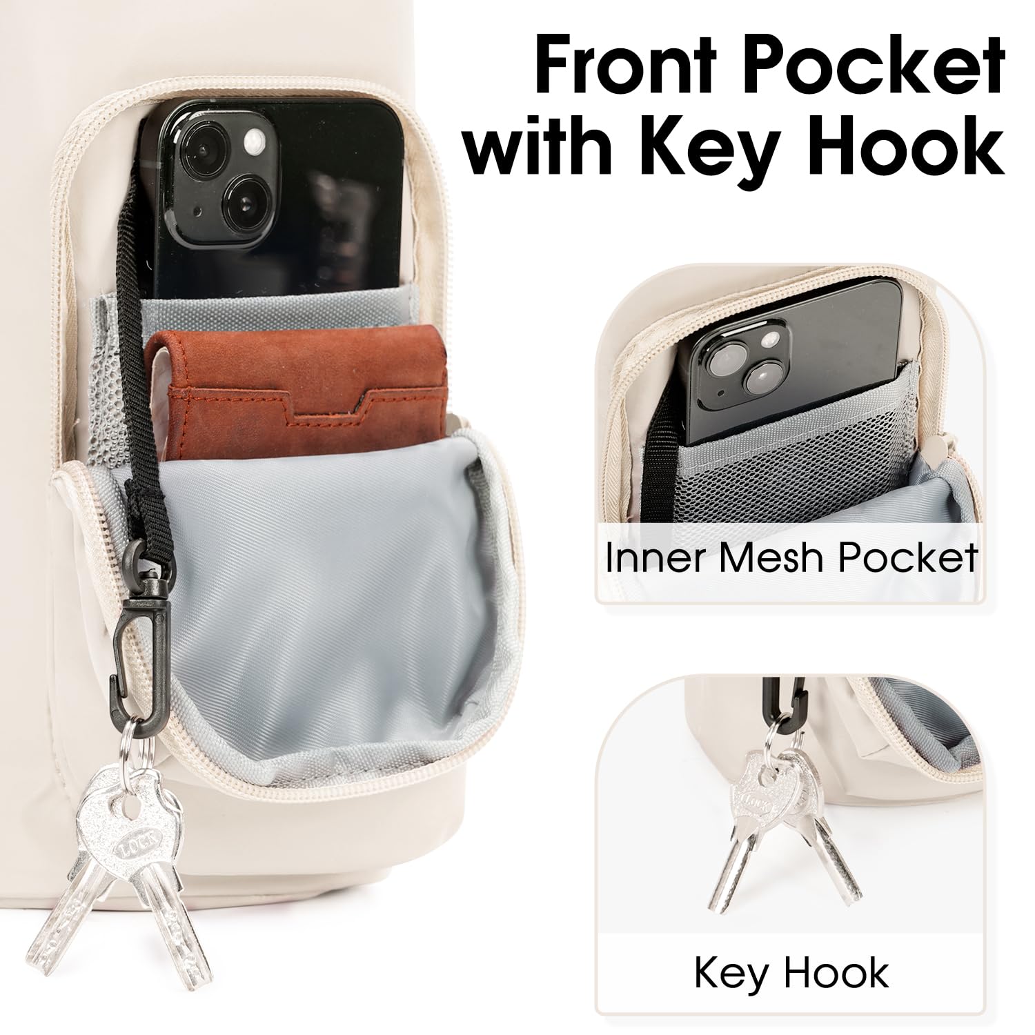 Ceneda Water Bottle Carrier Bag with Phone Pocket 32oz 40oz Tumbler Insulated Water Bottle Holder with Adjustable Shoulder Strap Carrier Sling Bag (Beige) - Image 2