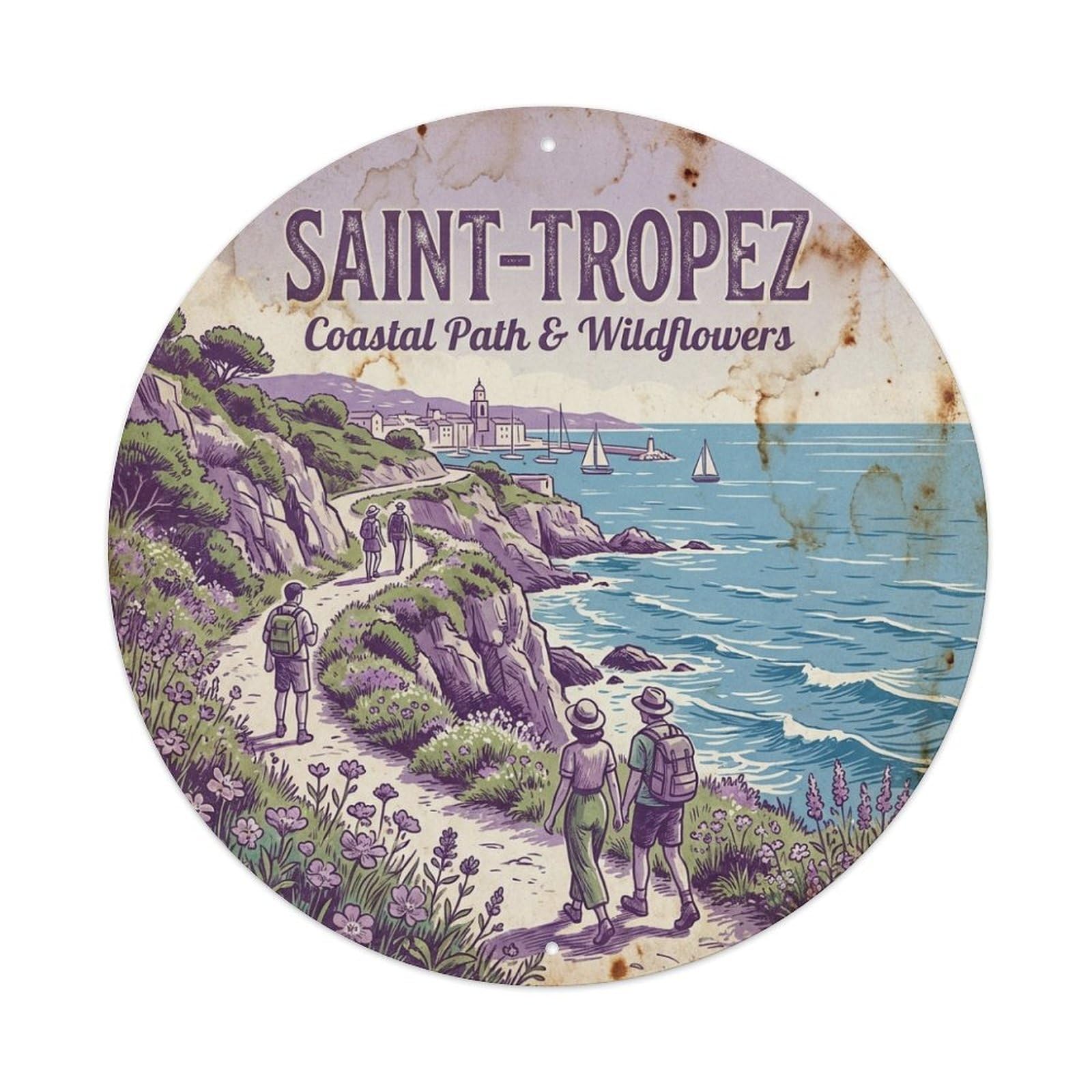 Coastal Path Wildflowers France Saint Tropez Travel Metal Tin Sign