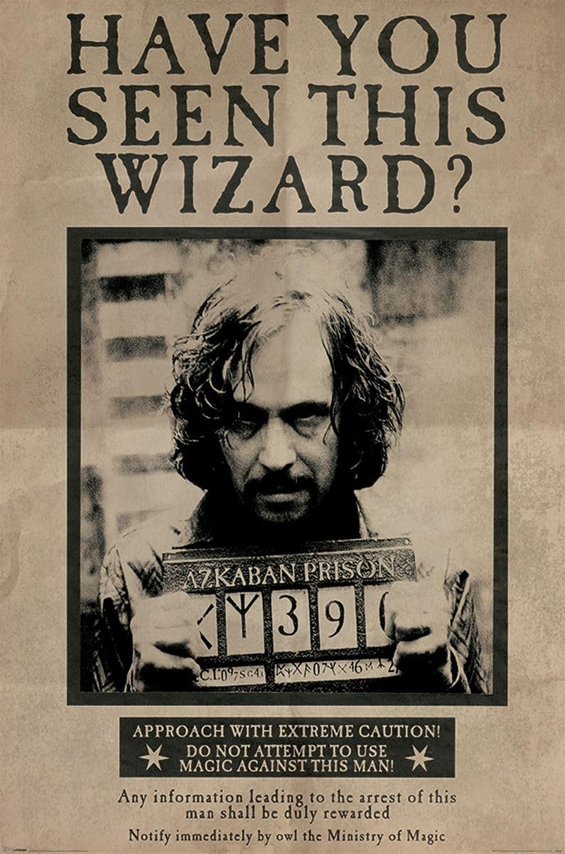 Grindstore Multicolour Laminated Harry Potter Wanted Sirius Black Maxi Poster Large Wall Art Print, Wall Decor, Home Office Classroom Decoration, Gift Idea, Decorative Print 91.5X61cm